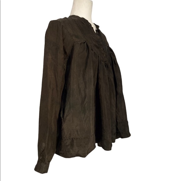 AllSaints Spitalfields Silk Athene Smock Top Brown Long Sleeve Blouse - Picture 3 of 7